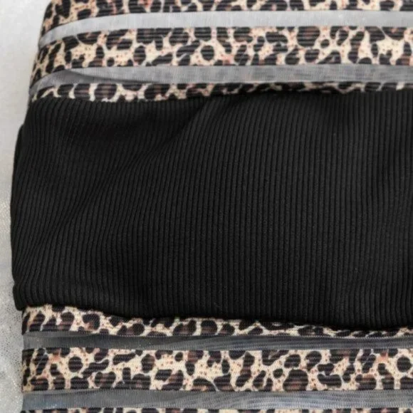 Ribbed Leopard Trim Bandeau High Waisted Bikini Swimsuit. - Picture 5 of 6